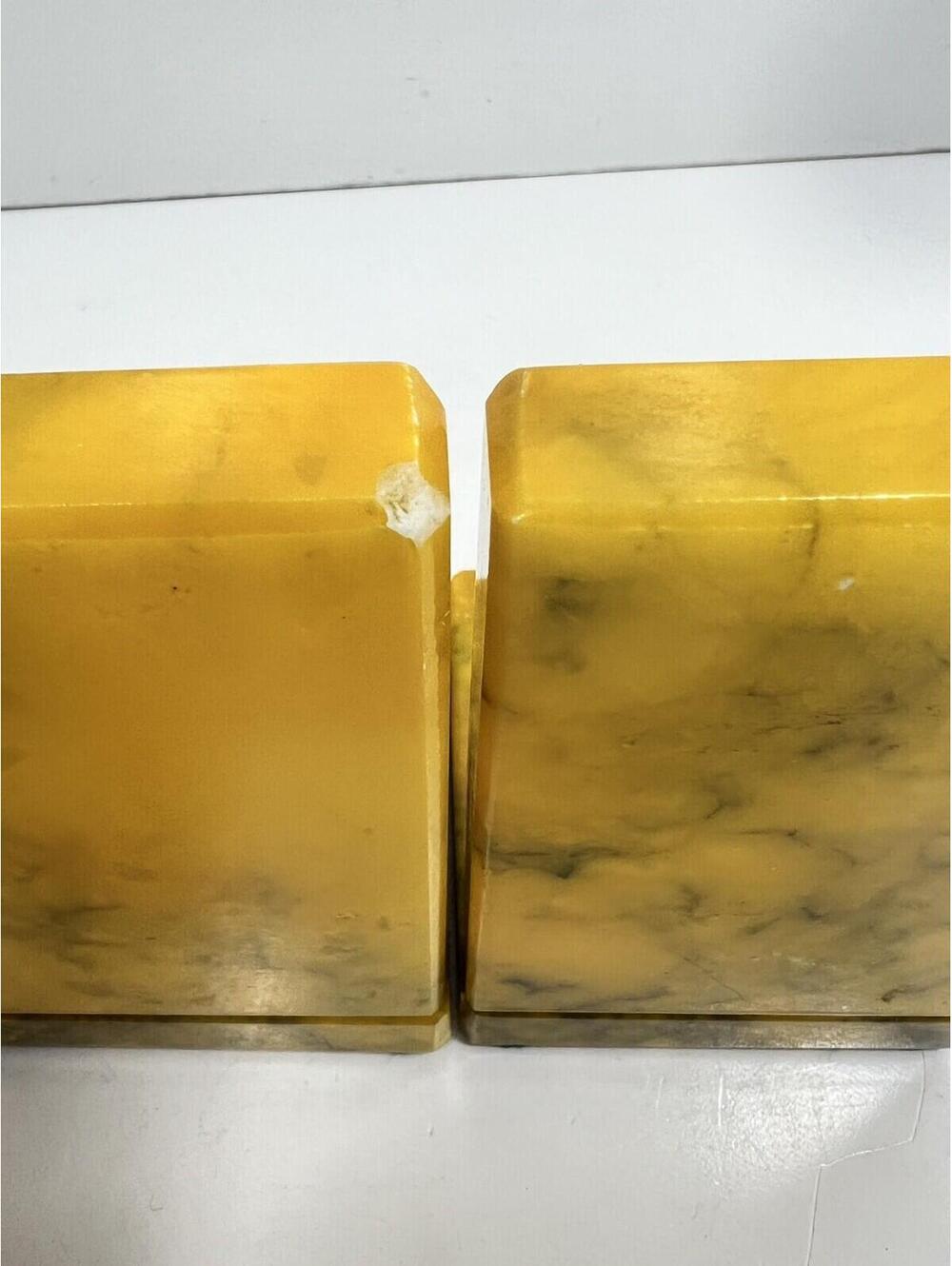 Italian Alabaster Stone Bookends- Yellow Marble Made In Italy MCM See Notes - Picture 9 of 9